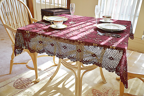 Festive Crochet Square Tablecloth. Merlot color. 45 SQ. - Click Image to Close